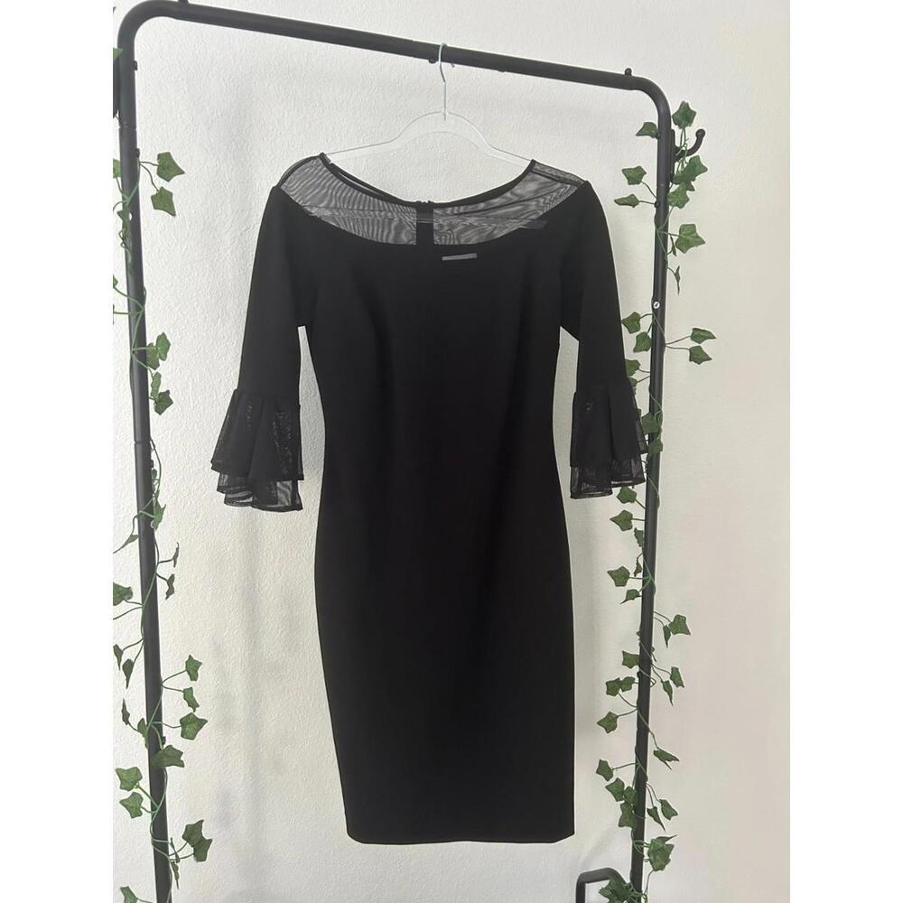 RARE Black Calvin Klein Illusion Bell-Sleeve Sheath Dress - Size 4